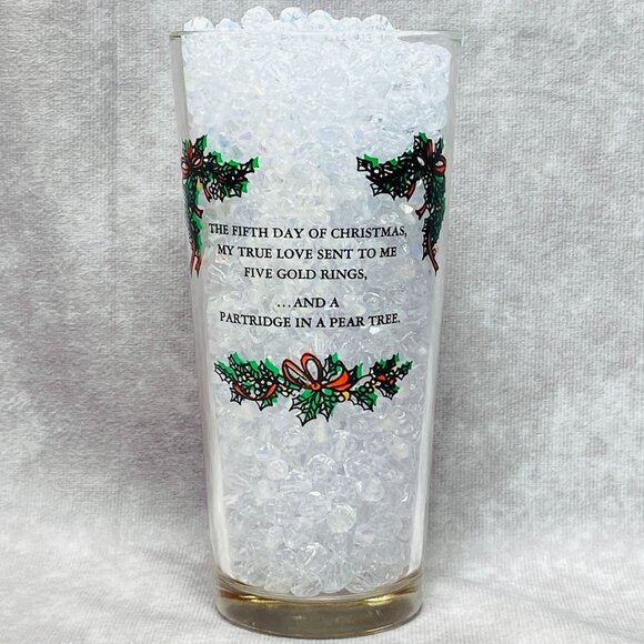 TS&T 12 Days Of Christmas 5th Day Gold Rings Glass 6.25" Tumbler 16oz - Picture 5 of 11